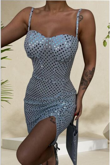 WOMAN VISION Rochie midi de damă cu fantă strălucitoare și detalii cu paiete - Bretele ANG-003