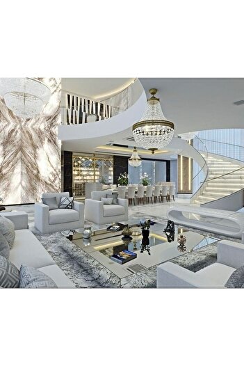 LUXURY VİLLA Luxury Gümüş Aynalı Tekerlekli 2 Parçadan Oluşan Orta Sehpa 130x130 Yükseklik 28cm