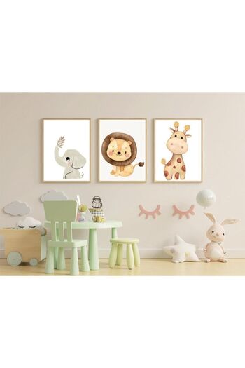 MH MiniHediye Children's Room Decorative Mdf Painting Set 3 Pieces 3 mm Wooden Frame Look Wall Decor