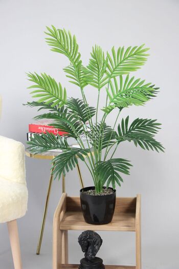 Yapay Çiçek Deposu Yapay Areka Ağacı(palmiye bitkisi) 18 Yapraklı Siyah Saksıda 80 cm