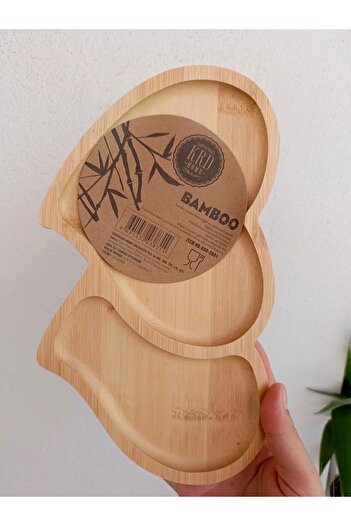 Bamboo İki Kalp Detaylı Bambu Servis Tabağı,Orta Boy Bambu Sunumluk