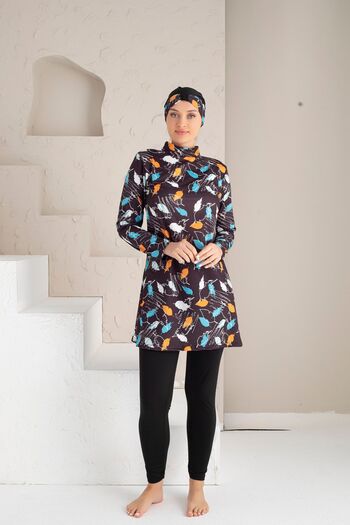 DONEX Patterned Lycra Tights Full Covered Hijab Swimsuit 1215