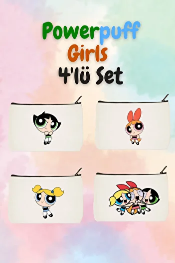 designedfy Набір для макіяжу Powerpuff Girls з візерунками з 4 предметів - тримач для ручки та гаманець