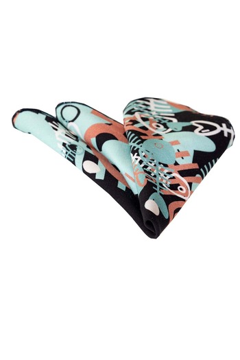 Exve Exclusive Green Brown Fishbone Printed Design Collar Pocket Handkerchief on Black
