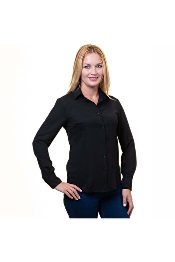 Exve Exclusive Black Plain Basic Long Sleeve Women's Shirt