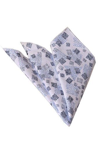 Exve Exclusive Navy Blue Square Patterned Collar Pocket Handkerchief on White