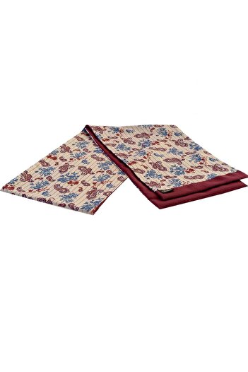 Exve Exclusive Claret Red and Blue Paisley Pattern Printed Double Sided Scarf on Beige