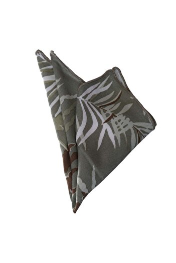Exve Exclusive Khaki Brown Beige Hawaiian Pattern Printed Cotton Pocket Collar Handkerchief