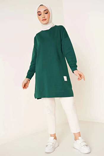 ELFİDA Women's Seasonal Loose Crew Neck Embroidered Long Hijab Tunic Long Sports Model Seasonal Tunic