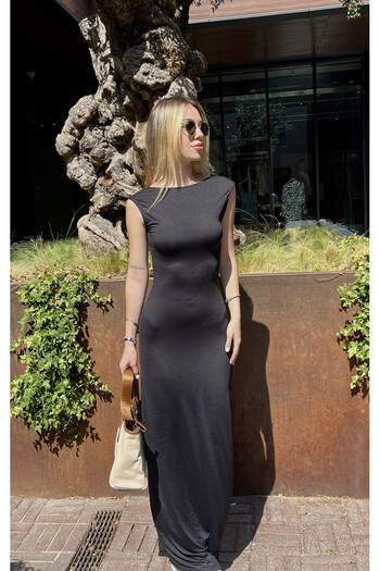 Zechka Black Backless Lycra Fabric - ZCKSA332