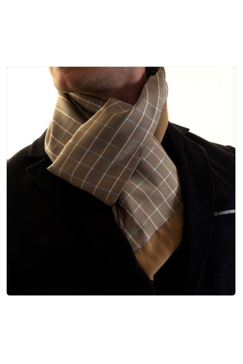 Exve Exclusive Beige Cream Blue Square Patterned Wool Double Sided Scarf