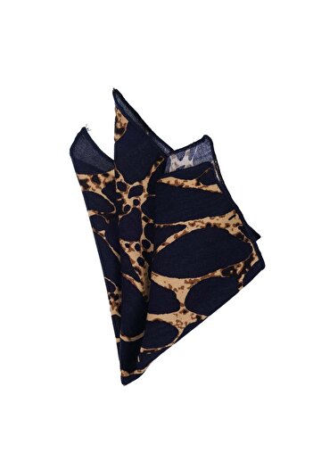 Exve Exclusive Black Gold Abstract Net Pattern Printed Viscose Pocket Collar Handkerchief