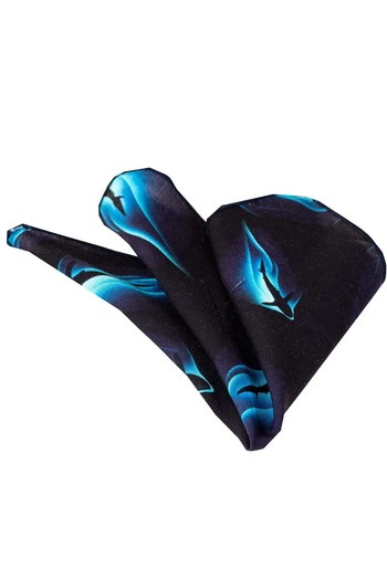 Exve Exclusive Black and Blue Black Shark Printed Collar Pocket Handkerchief