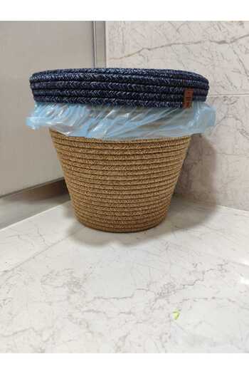 ModaCardin Natural and Natural Jute and Straw Trash Can - Modern Bucket for Kitchen and Bathroom