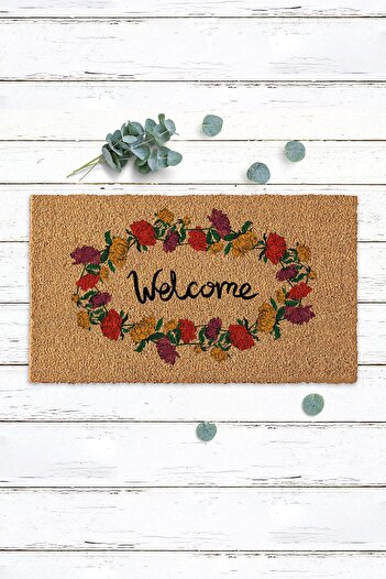 Paspas Yap Frame Flower Welcome Written Door Mat Koko Mat Bristle Mat Exterior Door Mat Entrance Mat