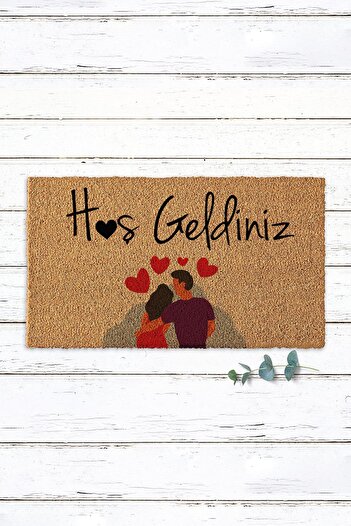 Paspas Yap Heart Hugging Double Figured Koko Mat Door Front Mat PVC Base Exterior Door Mat