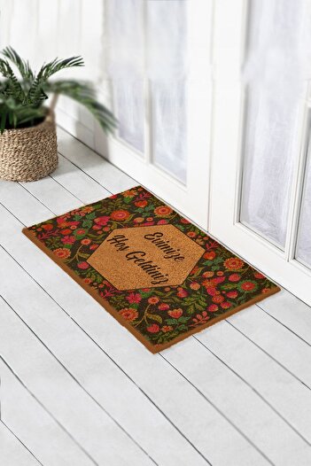 Paspas Yap Floral Pattern Welcome to Our Home Door Mat Koko Mat Bristle Mat Exterior Door Mat