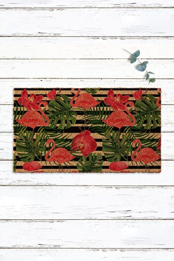 Paspas Yap Horizontal Striped Flamingo and Palm Design Mat Printed Mat Koko Mat Bristle Mat