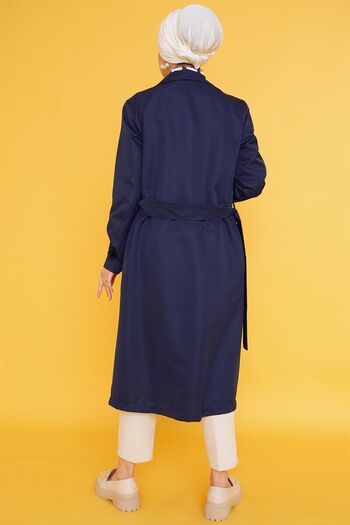 Bigdart T5853 Μοντέλο Navy Blue Hijab Trench Coat - Διπλό γιακά