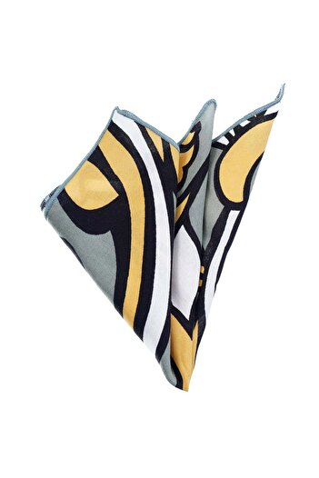 Exve Exclusive Yellow, Water Green and Black Pattern Printed Viscose Pocket Collar Handkerchief