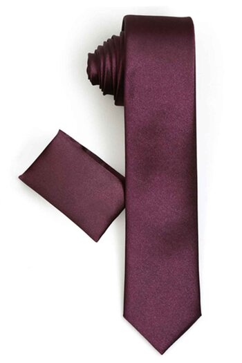 Varetta Men's Plum Slim Fit Narrow Cut Plain Handkerchief Tie