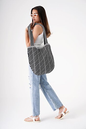 CHUBA Kadın Etnik Bohem Triko Örgü Shopper Askılı Gündelik El & Omuz Çantası Chax811 Gri
