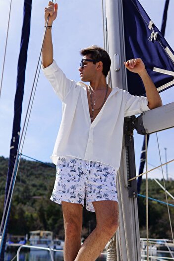 C&City Men's Digital Printed Swim Shorts C1355 White