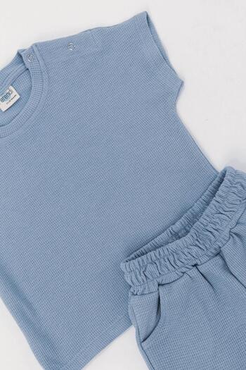 Perendi Blue Waffle Textured Wide Cut Girl's Set