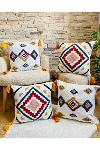 SWITA Home Design - 4-Piece Combination Punch Embroidered Throw Pillow Cover Set