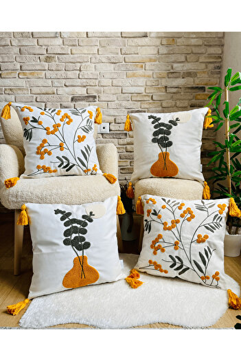 SWITA Home Design - 4-Piece Combination Punch Embroidered Throw Pillow Cover Set