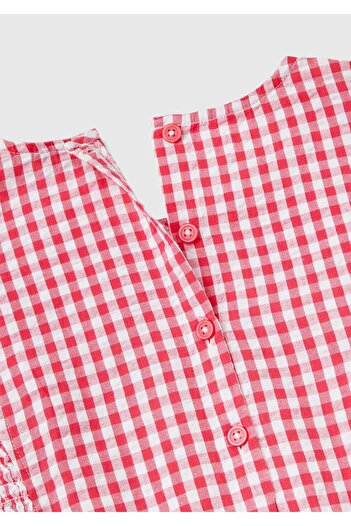 United Colors of Benetton Girl's Red Patterned Short Jumpsuit with Cut Detail