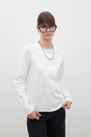 Manuka Ecru Colored Long Sleeve Fit Cotton T-Shirt