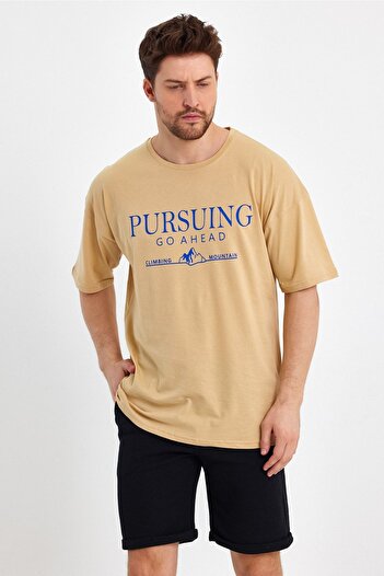 Mad&Calf Ανδρικό μπλουζάκι Pursing Go Ahead με στάμπα μεγάλου μεγέθους