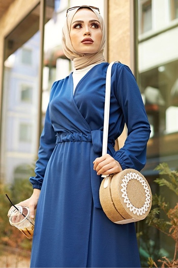 Bestenur Tunnel Belted Kimono 720 - Indigo