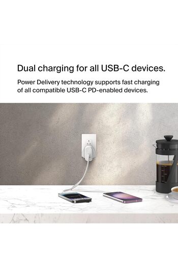 Belkin BoostCharge 60W Dual USB-C PPS Charger for iPhone 15, iPad, Galaxy, Pixel, MacBook - White