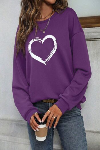 MODAGEN Women's Purple Heart Printed Crew Neck Sweatshirt