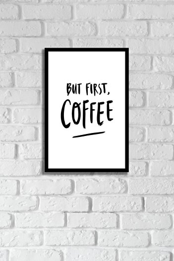 MH MiniHediye Pictură decorativă din lemn MDF cu aspect de cadru scris cu textul But First Coffee, 20x30 cm