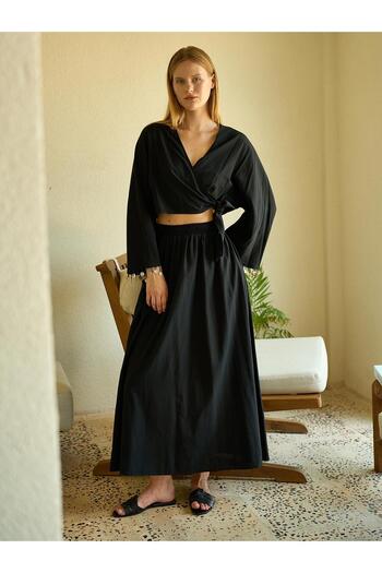 Juste Studio Linen Black Elastic High Waist Skirt