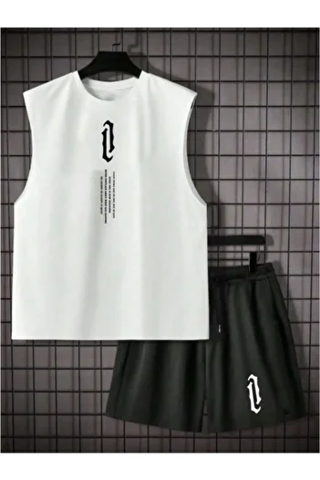 MOONBULL Men's Oversize Sleeveless T-shirt and Shorts Set - Vertical Printed