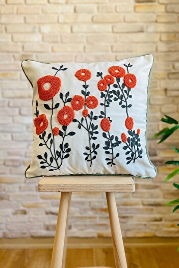 SWITA Single Decorative Daisy Patterned Punch Embroidered Throw Pillow Cover - PONCH