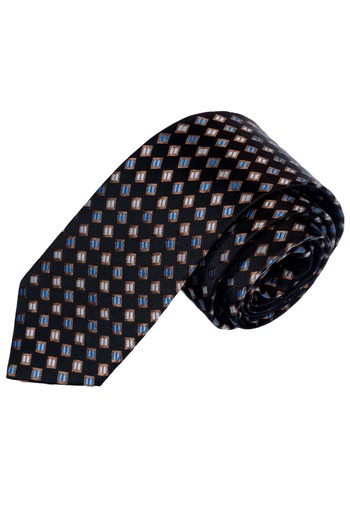 Exve Exclusive Black and Brown Cream Checked Jacquard Woven Handcrafted Tie