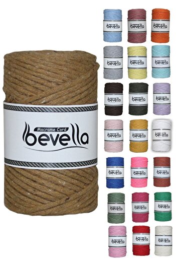 Bevella Macrame Cord Taranan Makrome Ipi 3mm Taranabilir Pamuk Tek Büküm Makrome Ipi Taba
