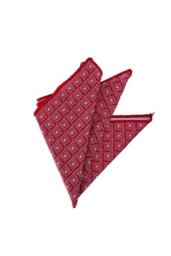 Exve Exclusive Red White Square Geometric Pattern Digital Printed Cotton Pocket Collar Handkerchief
