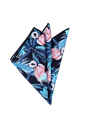 Exve Exclusive Pink Flamingo Tropical Themed 3D Digital Printed Cotton Poplin Pocket Collar Handkerchief