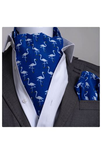 Exve Exclusive Blue White Stork Pattern Men's Scarf Handkerchief Set