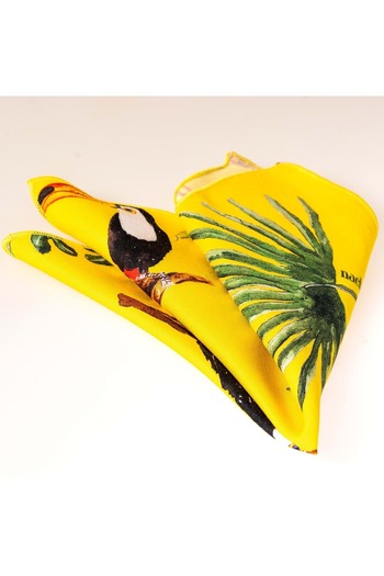 Exve Exclusive Yellow Tropical Animal and Jungle Themed Collar Pocket Handkerchief