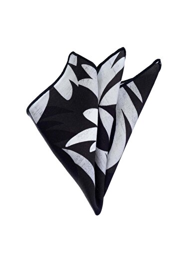 Exve Exclusive Black Gray Hawaiian Vintage Style Printed Viscose Pocket Collar Handkerchief