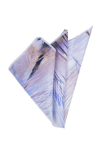 Exve Exclusive Beige Ecru Lilac - Marbling Patterned, Pes Printed, Pocket Collar Handkerchief Design