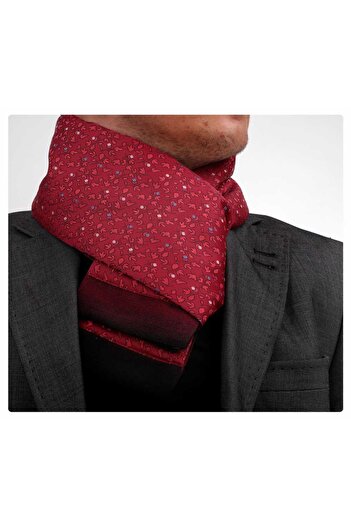 Exve Exclusive Blue Red Leaf Patterned Double Sided Scarf