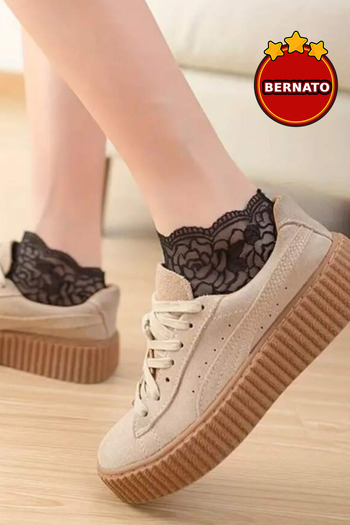 Bernato Black Fashion Lace Socks Anti Slip Invisible Lace Pattern Socks